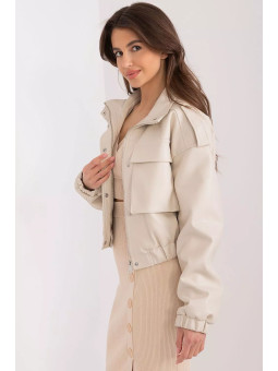 Veste de transition en simili cuir beige pour femme
