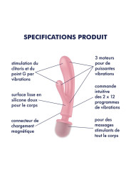 2 en 1 Vibromasseur rabbit et wand rose USB Triple Lover Satisfyer