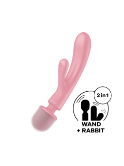 2 en 1 Vibromasseur rabbit et wand rose USB Triple Lover Satisfyer