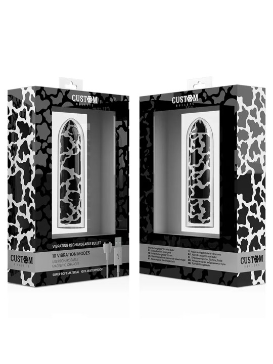 CUSTOM BULLETS - Mini vibromasseur bullet Rechargeable Blanc & Noir 10 vitesses