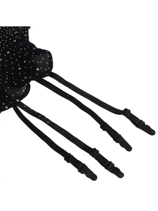SUBBLIME - Ensemble avec Jarretelles Résille + Gants et Diamants Noir Taille Unique