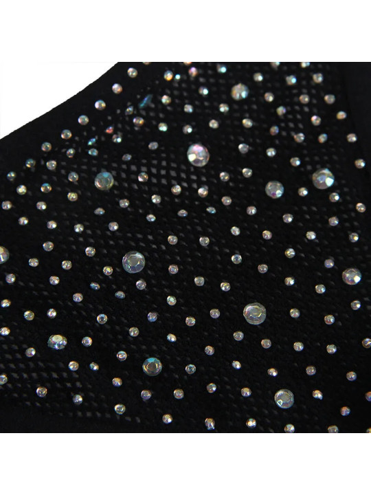 SUBBLIME - Ensemble avec Jarretelles Résille + Gants et Diamants Noir Taille Unique