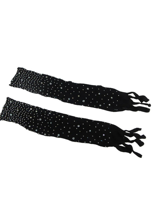 SUBBLIME - Ensemble avec Jarretelles Résille + Gants et Diamants Noir Taille Unique