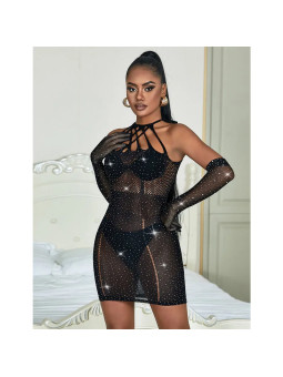 SUBBLIME - Robe Résille avec Strass Noir Taille Unique