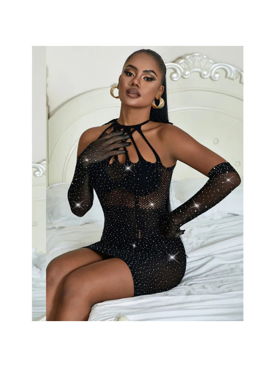 SUBBLIME - Robe Résille avec Strass Noir Taille Unique