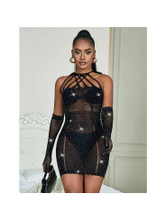 SUBBLIME - Robe Résille avec Strass Noir Taille Unique