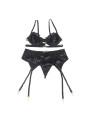 SUBBLIME - Ensemble 3 Pièces Soutien-gorge + String + Jarretière Dentelle Noir