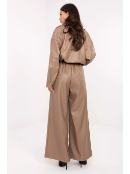 Paris Street - women's palazzo pants in faux leather - beige
