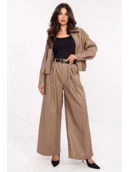 Paris Street - women's palazzo pants in faux leather - beige