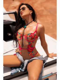 Body en Tulle Brodé Fleuri - MAL8928GAR